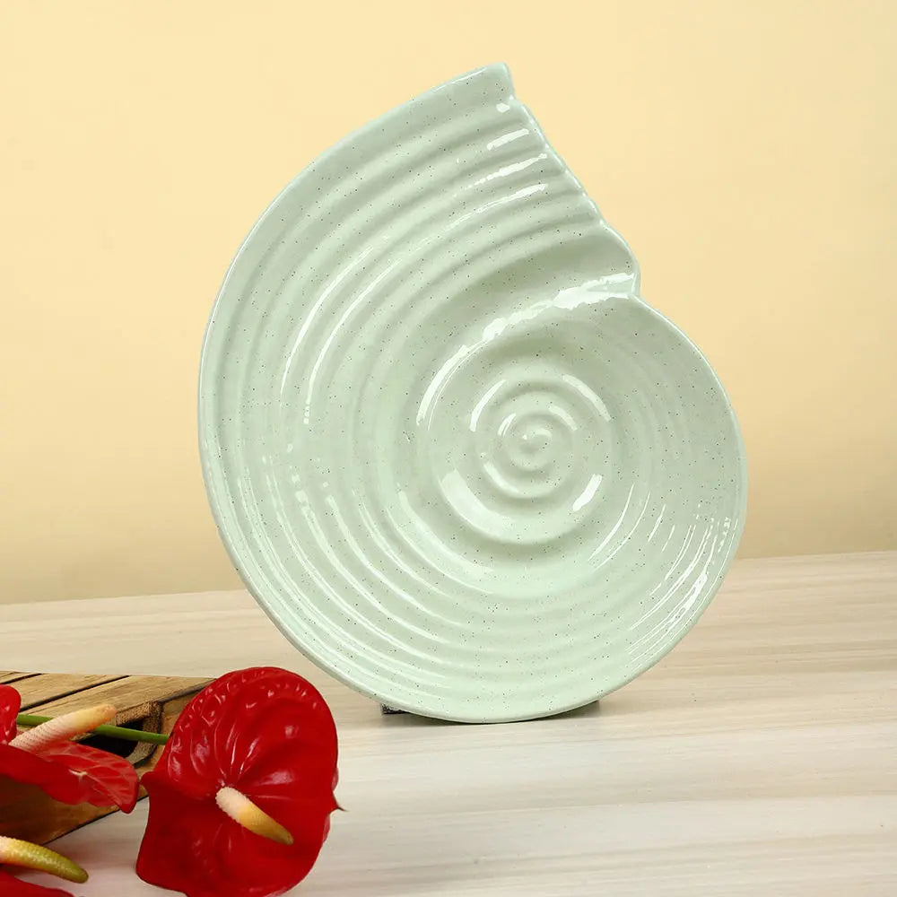 Ceramic Serving Platter Green - 13 | Artistic Ceramic Serving Shell Platter - Pale Green