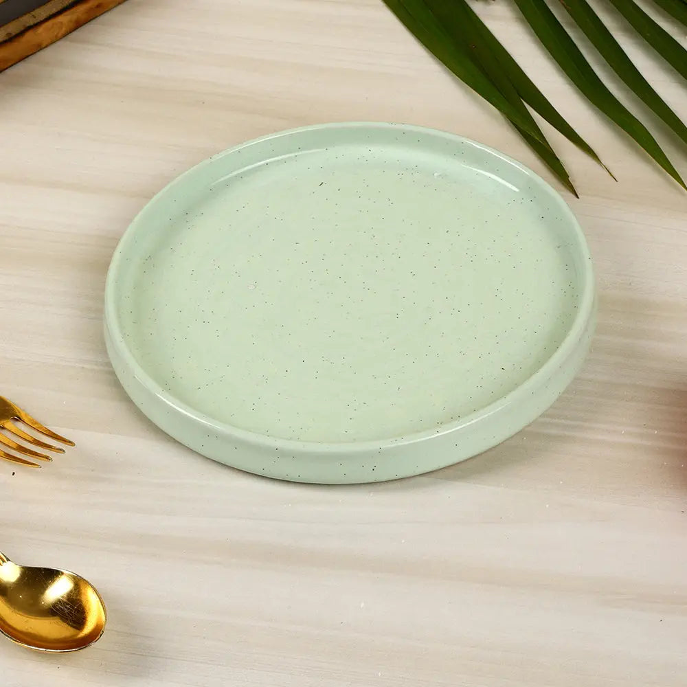 Ceramic Green Rice Plate | Handmade Ceramic Flat Plate - Green