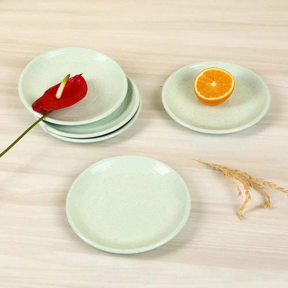 Green Ceramic Quarter Dinner Plate Set | Handmade Ceramic Quarter Dinner Plate Set - Green
