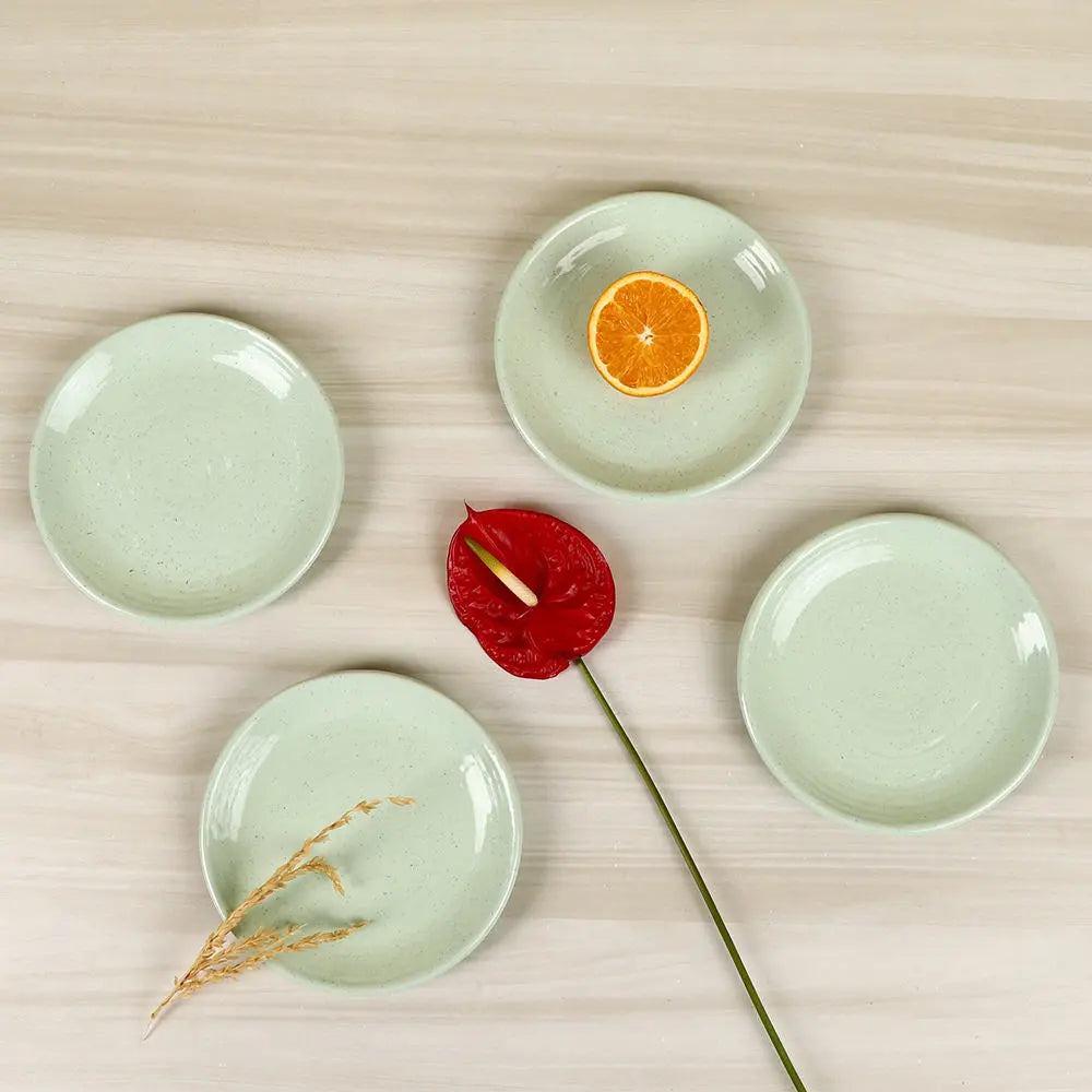 Green Ceramic Quarter Dinner Plate Set | Handmade Ceramic Quarter Dinner Plate Set - Green