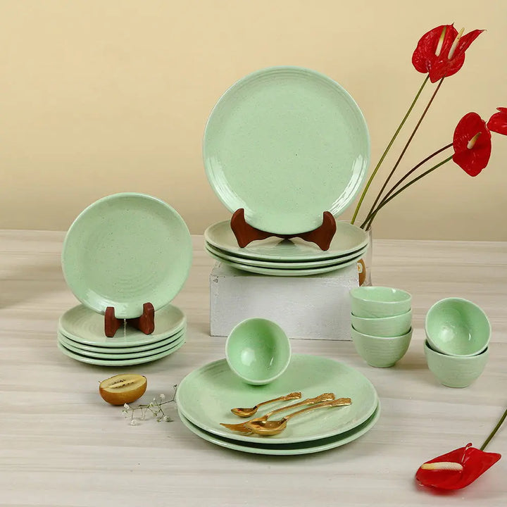 Handmade Pastel Green Ceramic Dinner Set | Handmade Ceramic Dinner Set of 12 Pcs - Pastel Green