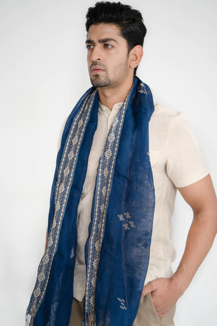 Blue Linen Stole with Sea-Inspired Elegance | Sonority Handwoven Linen Stole - Blue