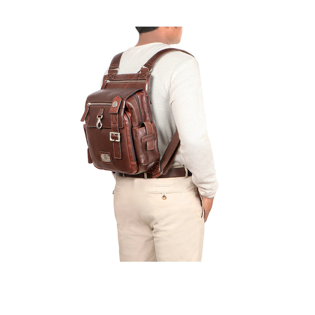 Men's Leather Backpack, Bold Contrast Stitch | Casual Men's Leather Backpack