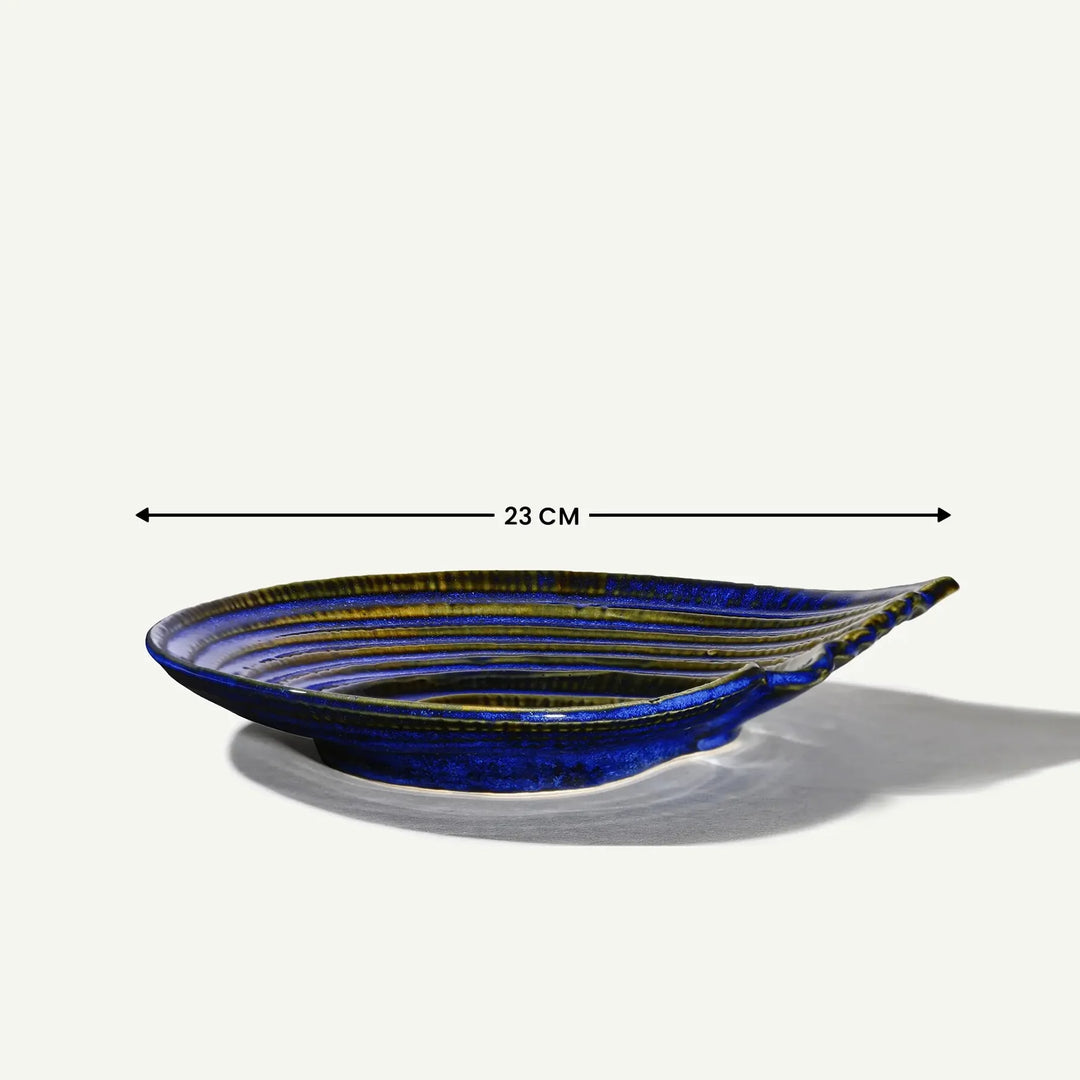 Simple Ceramic Serving Platter Set | Artistic Ceramic Serving Platter Set of 2 - Royal Blue