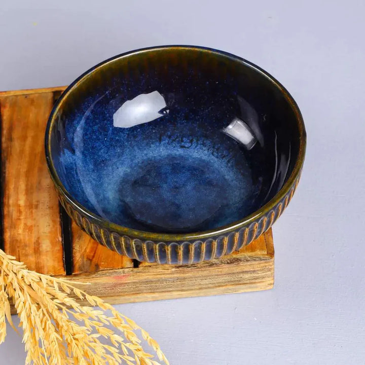 Ceramic Large Serving Bowl - Blue Macaw Inspired | Handmade Ceramic Large Serving Bowl Set - Deep Blue