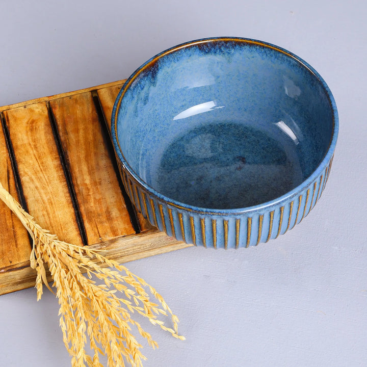 Blue Handmade Ceramic Serving Bowl - 850ml Capacity | Handmade Ceramic Large Serving Bowl - Deep Blue