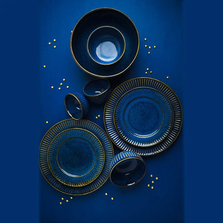 Handmade Gold Rimmed Ceramic Dinner Set | Handmade Golden Rim Ceramic Dinner Set of 8 Pcs