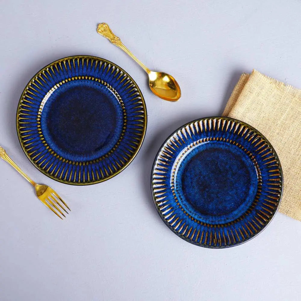 Handmade Gold Rimmed Ceramic Dinner Set | Handmade Golden Rim Ceramic Dinner Set of 8 Pcs
