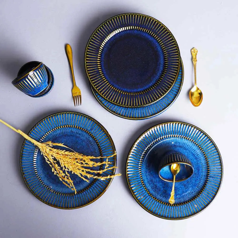 Handmade Lead-Free Dinner Set | Handmade Golden Rim Ceramic Dinner Set of 12 Pcs