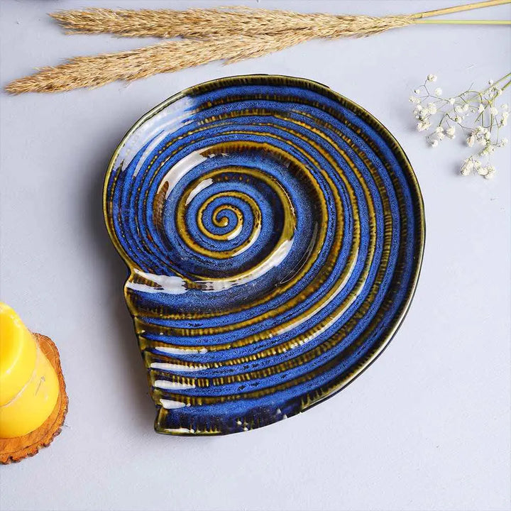 Royal Blue Ceramic Serving Platter | Artistic Ceramic Serving Shell Platter - Royal Blue