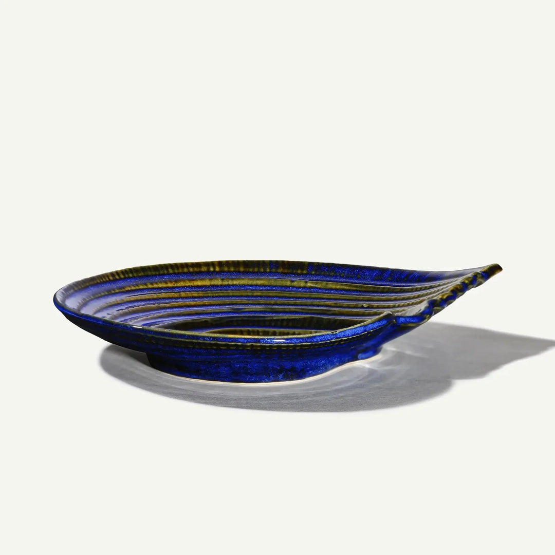 Royal Blue Ceramic Serving Platter | Artistic Ceramic Serving Shell Platter - Royal Blue