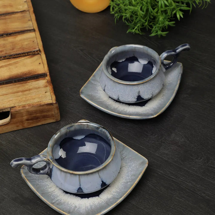 Blue Ceramic cup & saucers | Indigo and power blue Ceramic cup and saucers