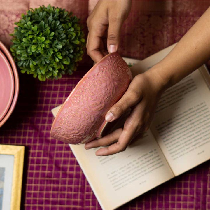 Ceramic Pink Serving Bowl Set - 700ml | Handmade Ceramic Serving Bowl Set - Pink