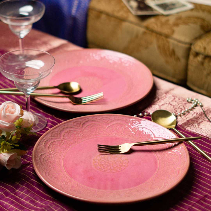 Vintage Pink Ceramic Dinner Set | Handmade Ceramic Dinner Set of 10 Pcs - Pink