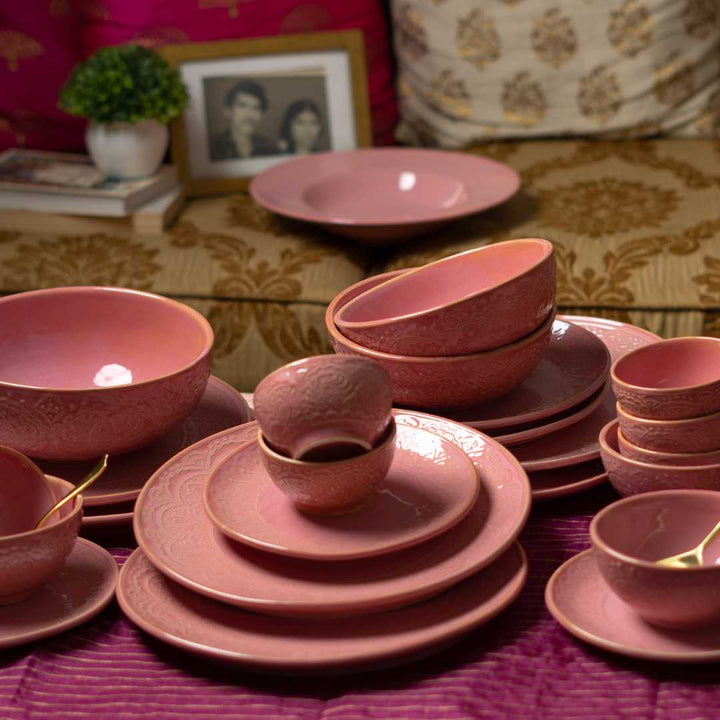 Ceramic Pink Dinner Set | Handmade Ceramic Dinner Set of 8 Pcs - Pink