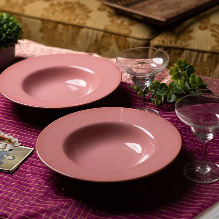 Pink Ceramic Pasta Platter - Lead-Free, Scratch Resistant | Handmade Ceramic Pasta Platter - Pink