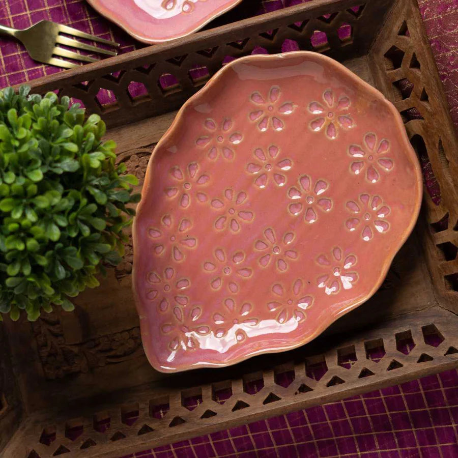 Handmade Ceramic Oval Serving Platter - Pink | Artistic Ceramic Oval Serving Platter - Pink