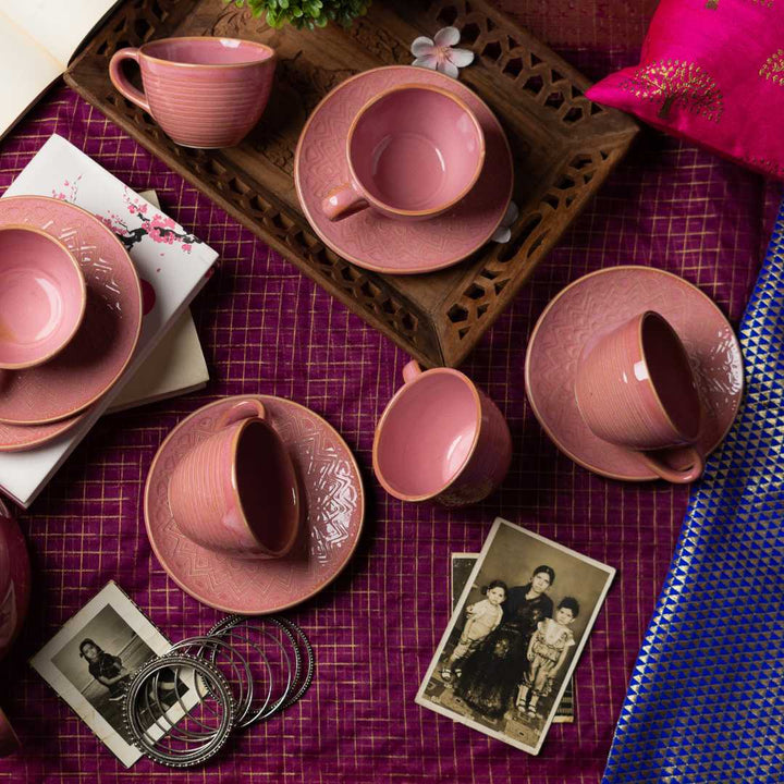 Handmade Pink Ceramic Tea Kettle | Premium Ceramic Tea Set of 5pcs - Miami Pink