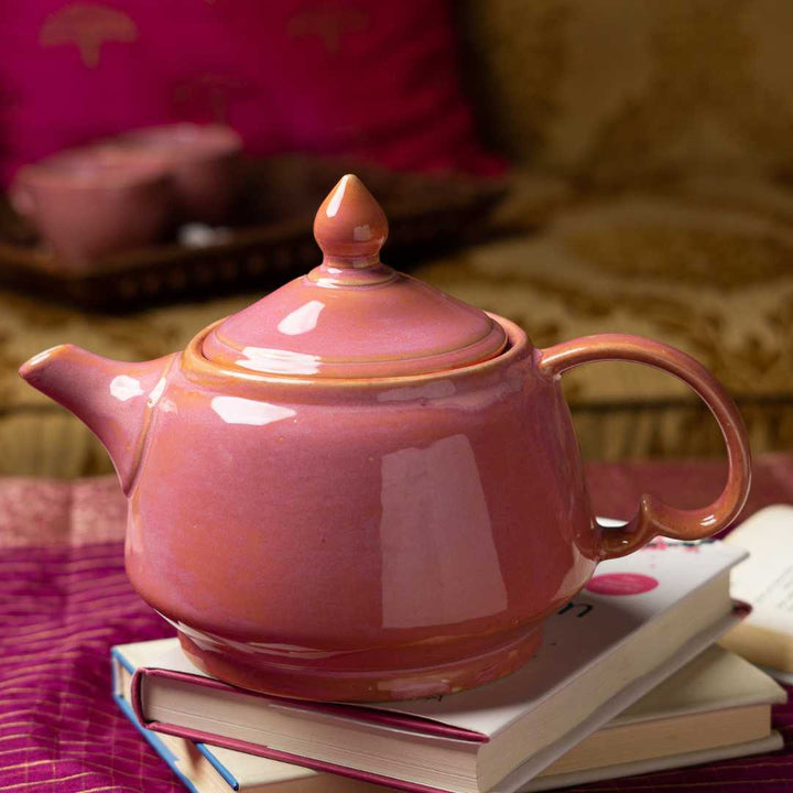 Handmade Pink Ceramic Tea Kettle | Premium Ceramic Tea Set of 5pcs - Miami Pink