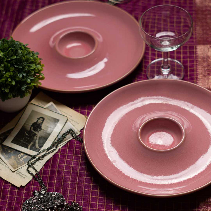 Handmade Ceramic Chip & Dip Platter | Handmade Ceramic Chip & Dip Platter - Pink