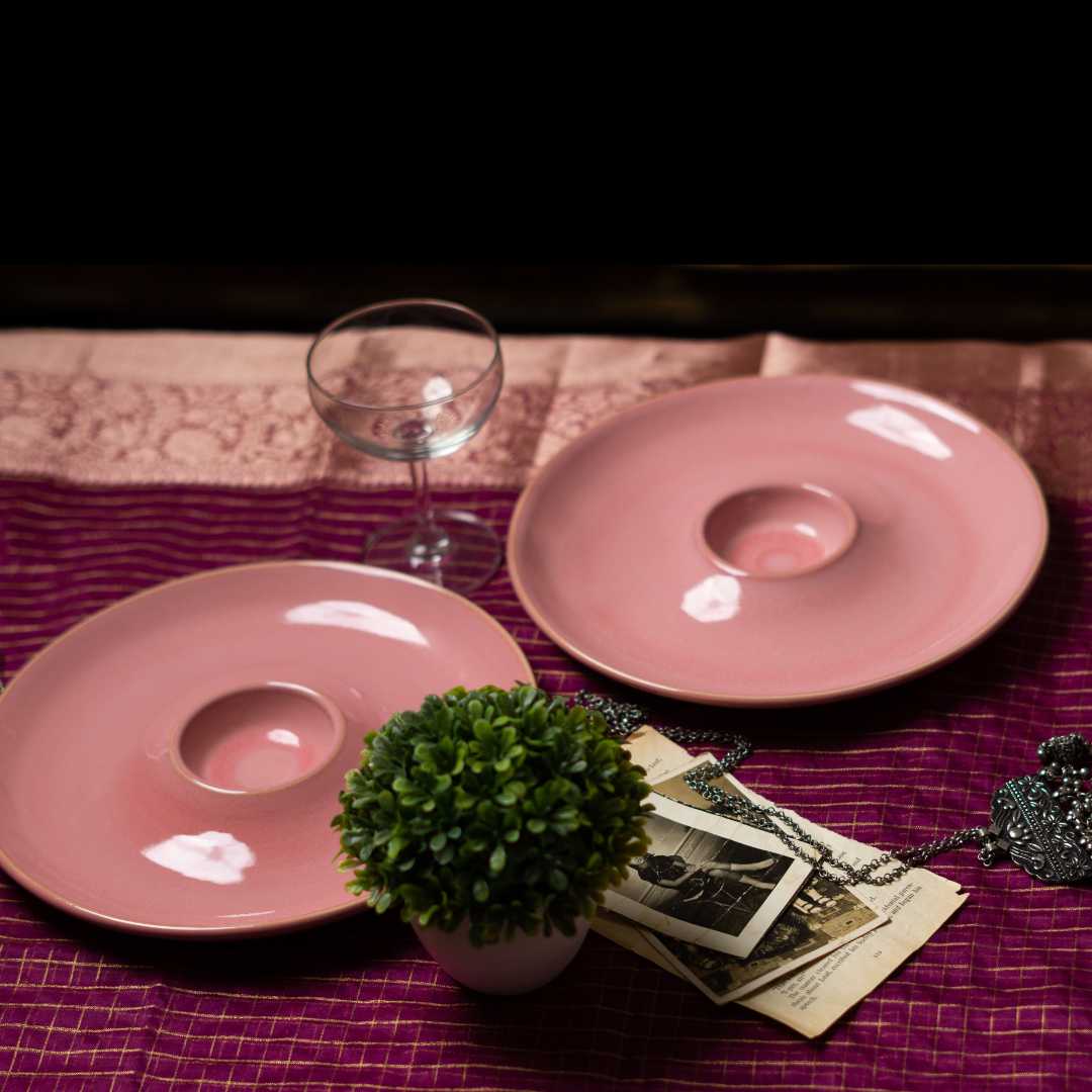 Handmade Ceramic Chip & Dip Platter | Handmade Ceramic Chip & Dip Platter - Pink