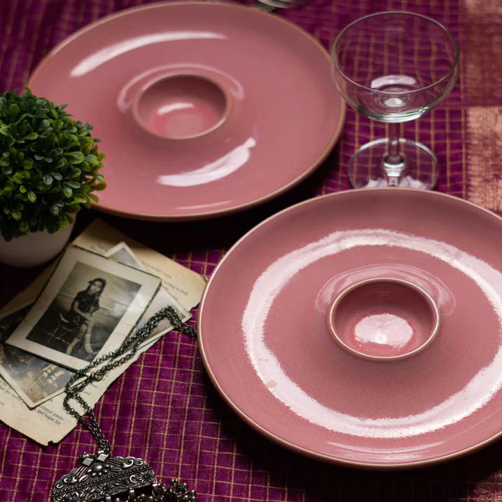 Handmade Pink Chip & Dip Set | Handmade Ceramic Chip & Dip Platter Set of 2 - Pink