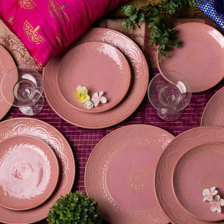 Ceramic Pink Quarter Plate Set | Handmade Ceramic Quarter Plate Set - Pink