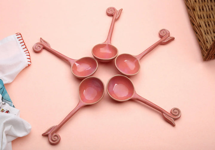 Ceramic Spoon Set - Set of 6 - Sunset Pink | Premium Art Ceramic Spoon Set of 6 - Sunset Pink