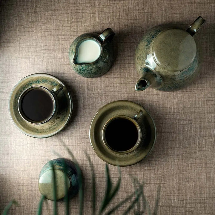 Green Ceramic Tea set of 11 Pcs | Premium 6" Ceramic Tea set of 11 Pcs - Sage Green