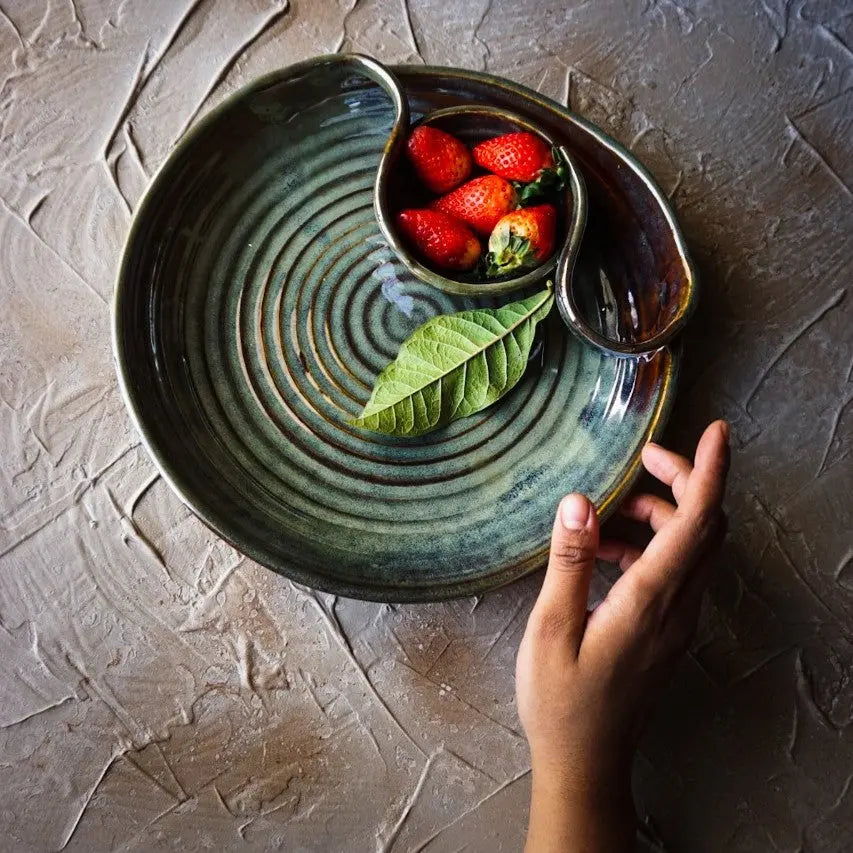 Handmade Ceramic Chip & Dip Platter - Sea Green | Handmade Ceramic Chip & Dip Platter - Sea Green