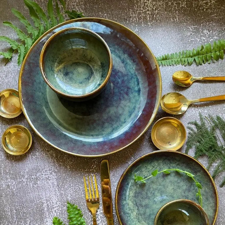 Green Luncheon Plate | Handmade Ceramic Dinner Plate Set - Green