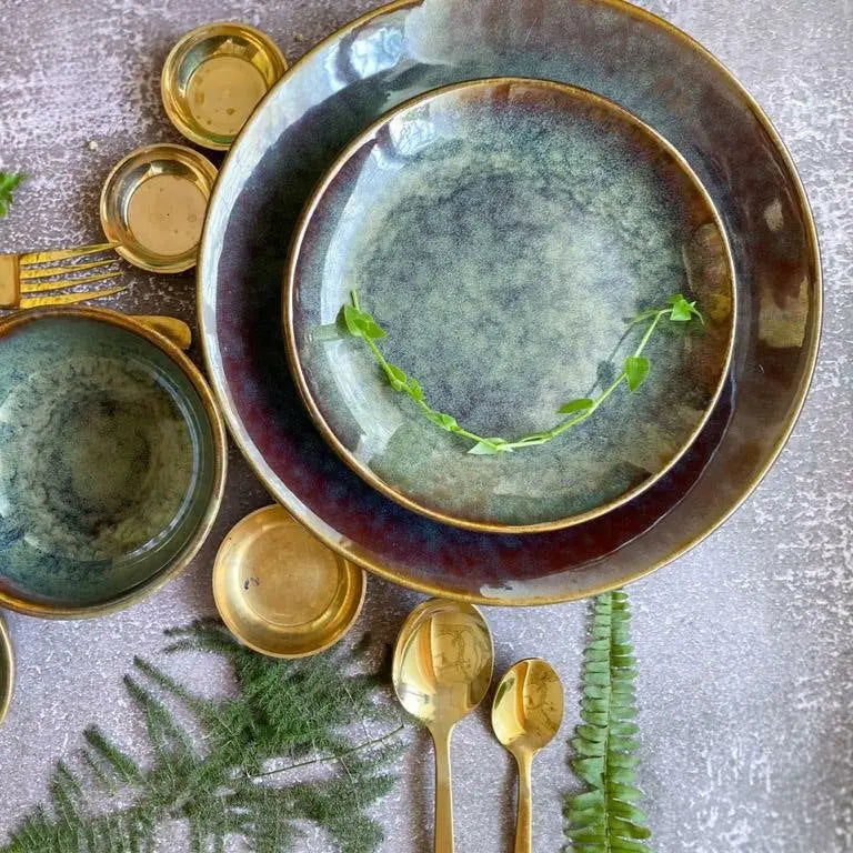 Green Luncheon Plate | Handmade Ceramic Dinner Plate Set - Green