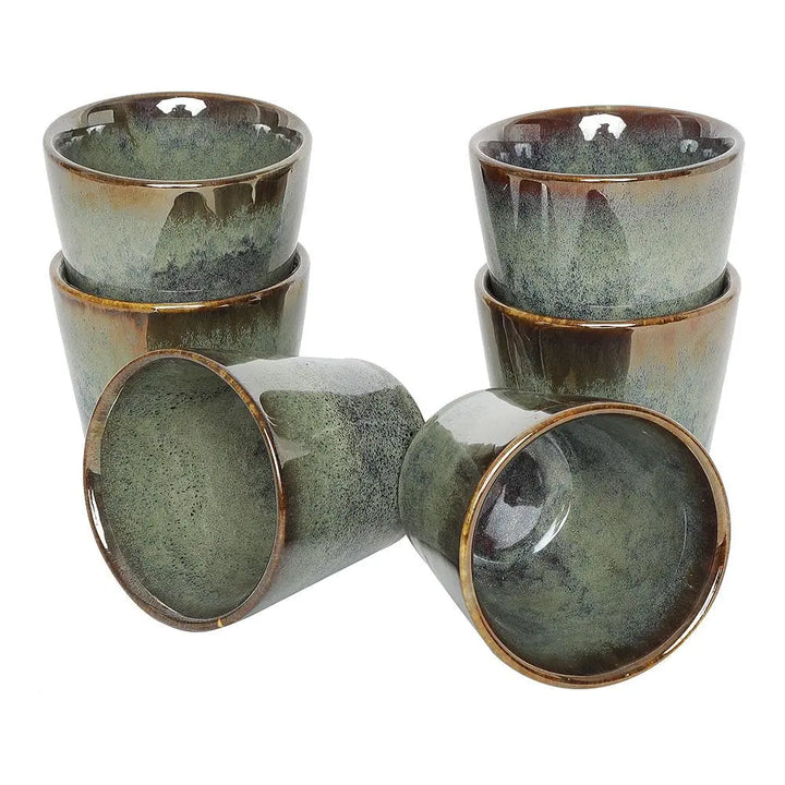Set of 6 Ceramic Drinking Glasses - Olive Green | Crafted Charm Ceramic Drinking Glasses Set of 6 - Olive Green