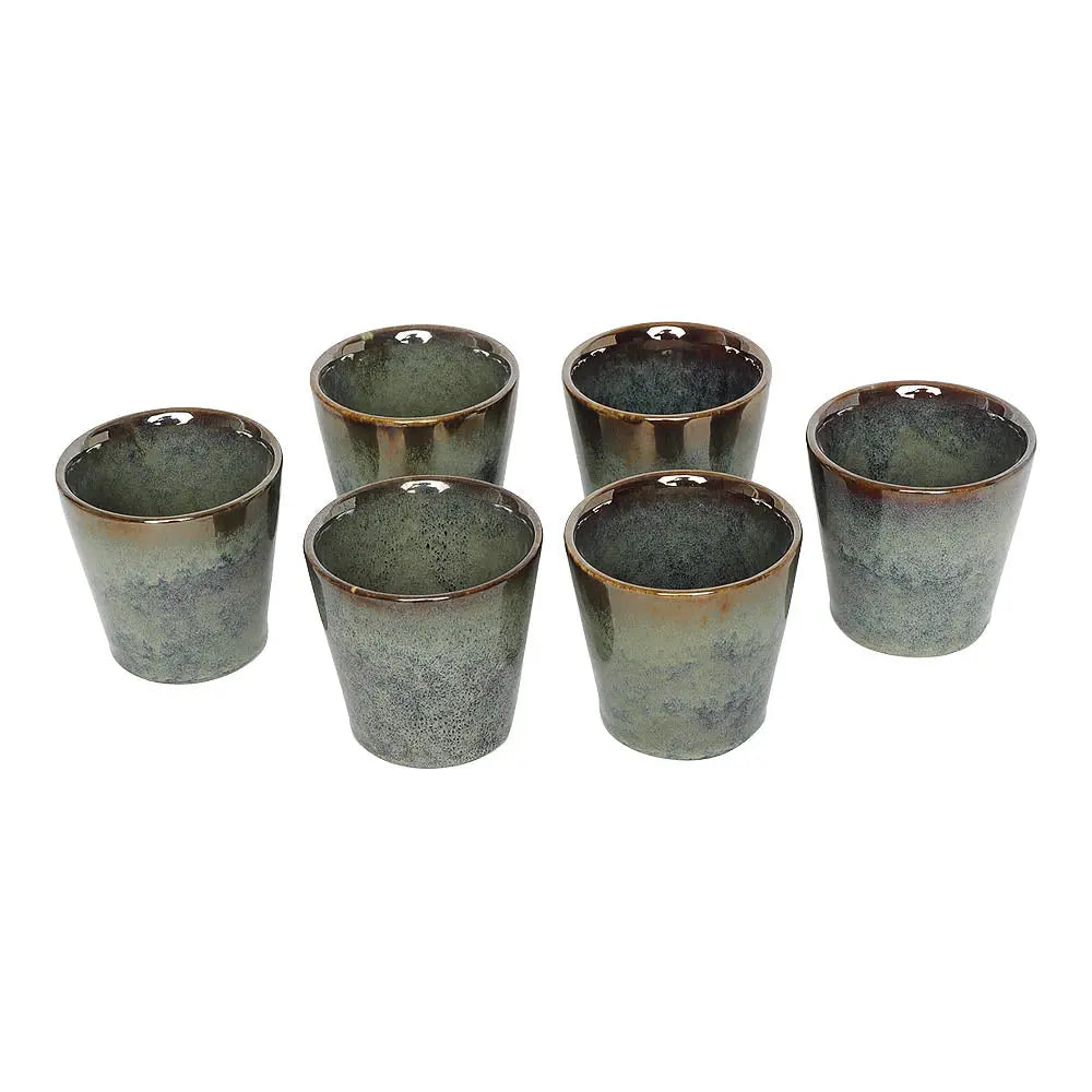 Set of 6 Ceramic Drinking Glasses - Olive Green | Crafted Charm Ceramic Drinking Glasses Set of 6 - Olive Green