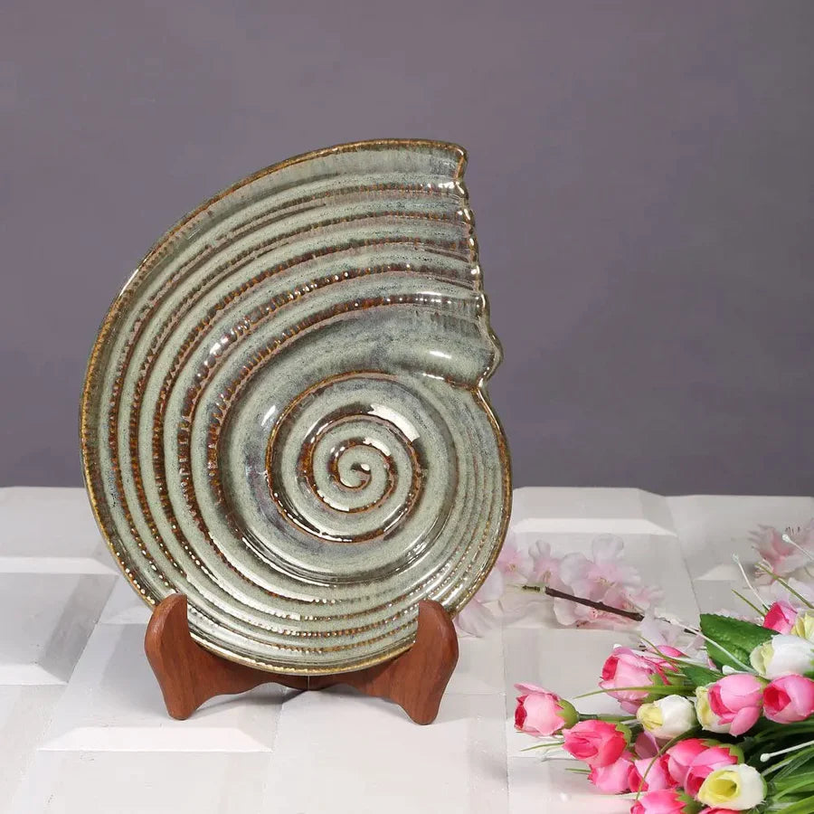 Ceramic Shell Platter Set | Artistic Ceramic Serving Shell Platter Set - Green