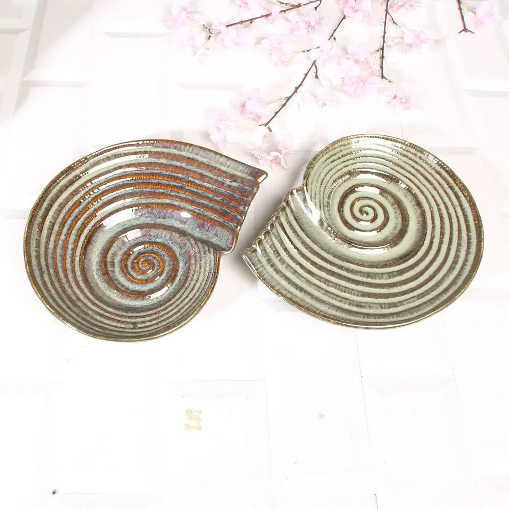 Ceramic Shell Platter Set | Artistic Ceramic Serving Shell Platter Set - Green