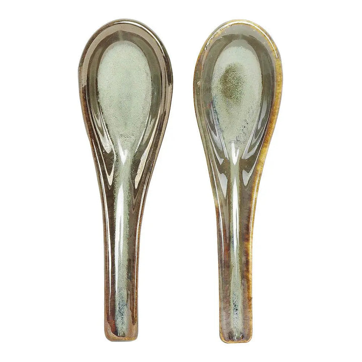 Ceramic Soup Spoons - Set of 2 | Handmade Ceramic Soup Spoon Set of 2 - Olive Green