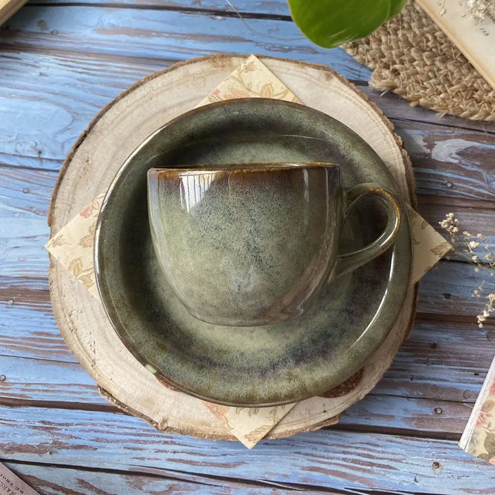 Green Ceramic Tea Cups & Saucers | Vintage Round Ceramic Tea Cups & Saucers