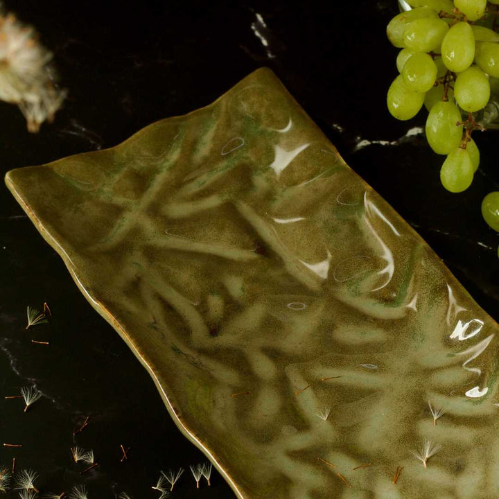 Olive Green Ceramic Serving Platter | Artistic Ceramic Serving Platter - Dark Olive Green