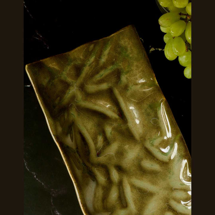 Olive Green Ceramic Serving Platter | Artistic Ceramic Serving Platter - Dark Olive Green