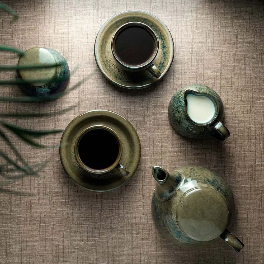 Ceramic Tea Set - 6 - Olive Brown | Exclusive 6" Ceramic Tea Set of 3 Pcs - Olive Brown