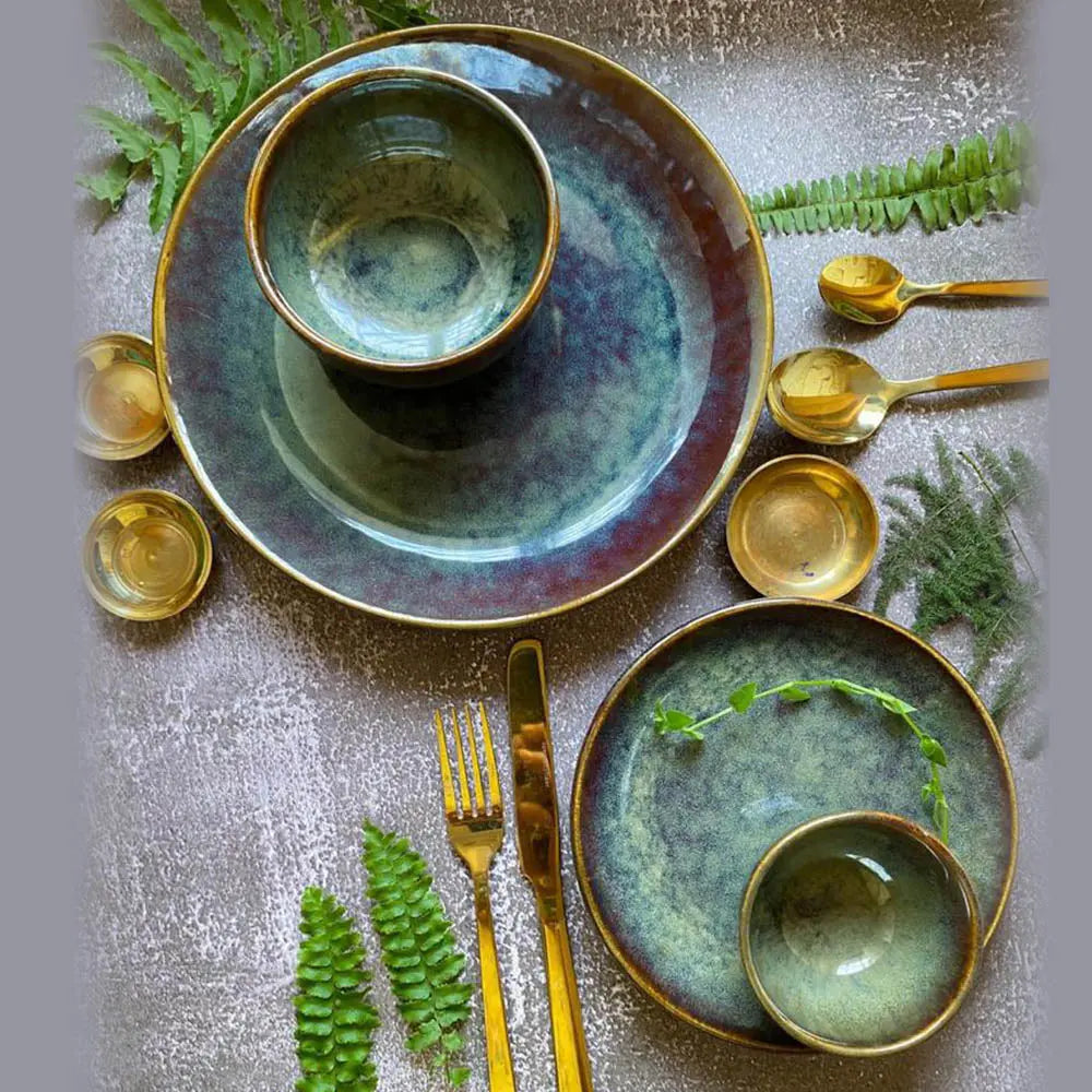 Olive Green Ceramic Dinner Set | Handmade Ceramic Dinner Set of 4 Pcs - Olive Green