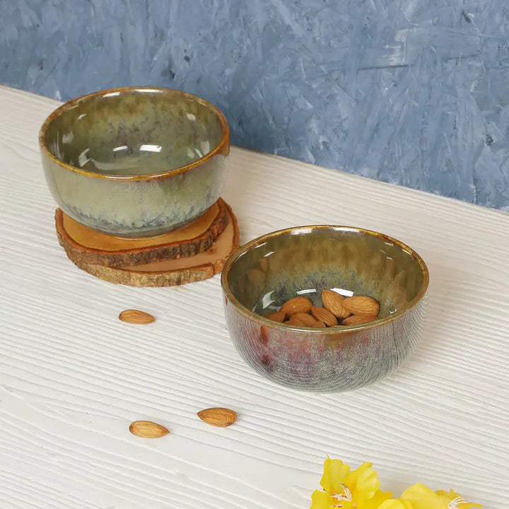 Green Ceramic Serving Bowl Set | Handmade Ceramic Serving Bowl Set of 2 - Mud Green