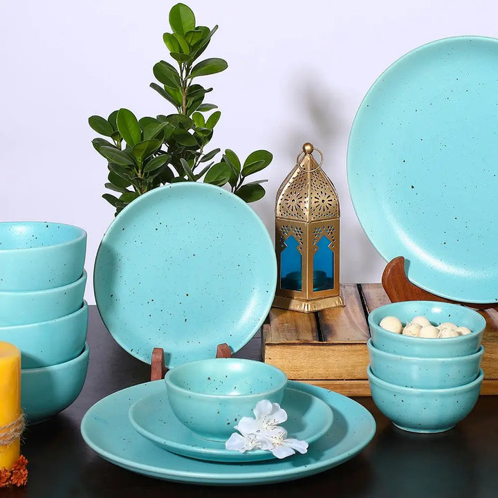 12-Piece Microwave Safe Ceramic Dinner Set in Pastel Blue | Handmade Ceramic Dinner Set of 12 Pcs - Pastel Blue
