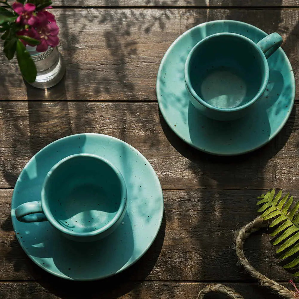 Sky Blue Ceramic Cup & Saucer | Handmade Ceramic Cup and Saucer - Sky Blue