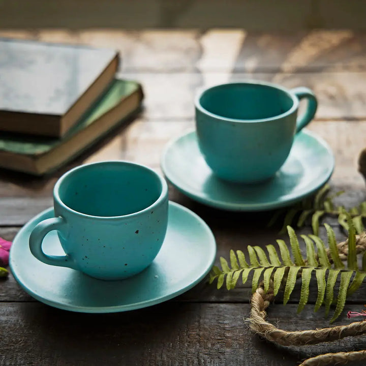 Sky Blue Ceramic Cup & Saucer | Handmade Ceramic Cup and Saucer - Sky Blue