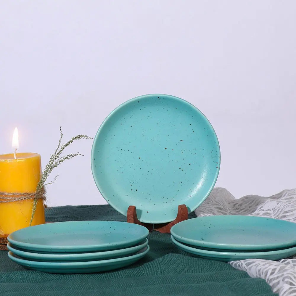 Blue Ceramic Quarter Plates | Handmade Ceramic Quarter Plate Set - Sky Blue