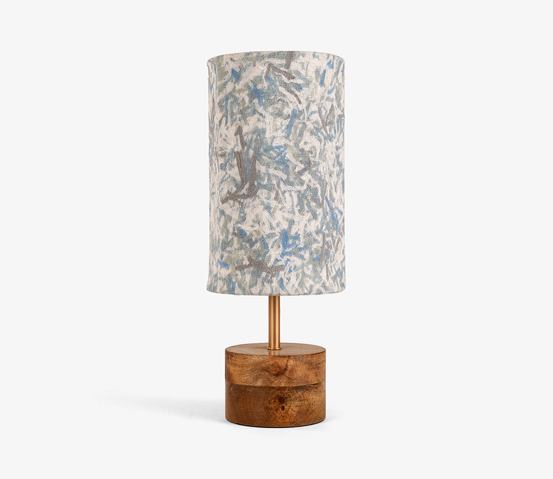 Blue Flake Shade Wooden Table Lamp