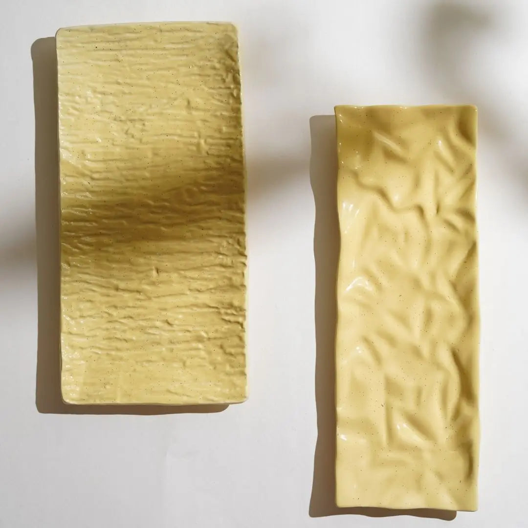 Yellow Ceramic Rectangular Platter | Handmade Ceramic Rectangular Platter - Yellow