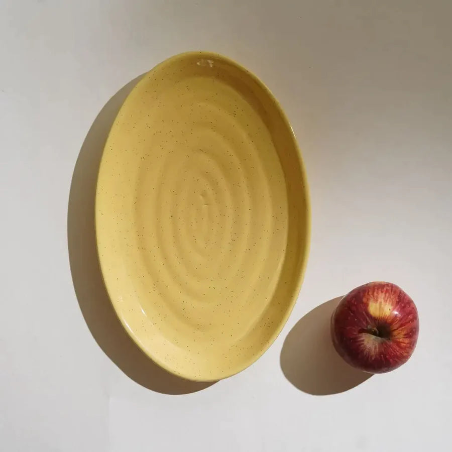 Ceramic Yellow Oval Platter - 10 | Handmade Ceramic Oval Platter - Yellow